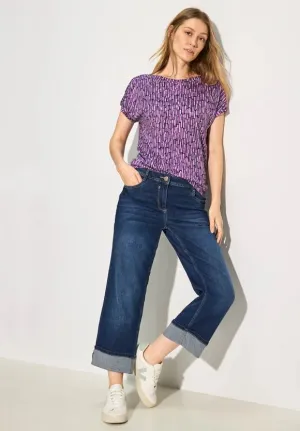 Cecil Cotton Printed T Shirt in Iced Violet or Navy 321918