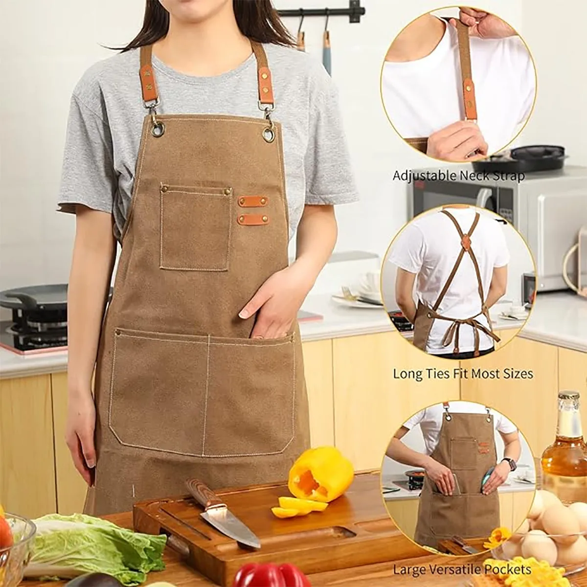 Chef Aprons Canvas Cross Back Premium : Stylish Unisex Design with Spacious Pockets