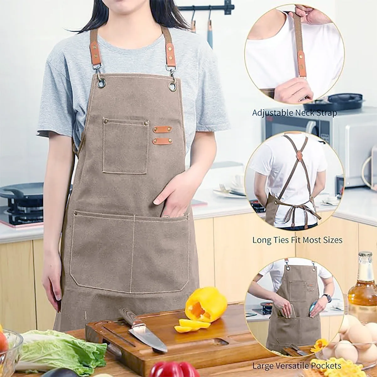 Chef Aprons Canvas Cross Back Premium : Stylish Unisex Design with Spacious Pockets