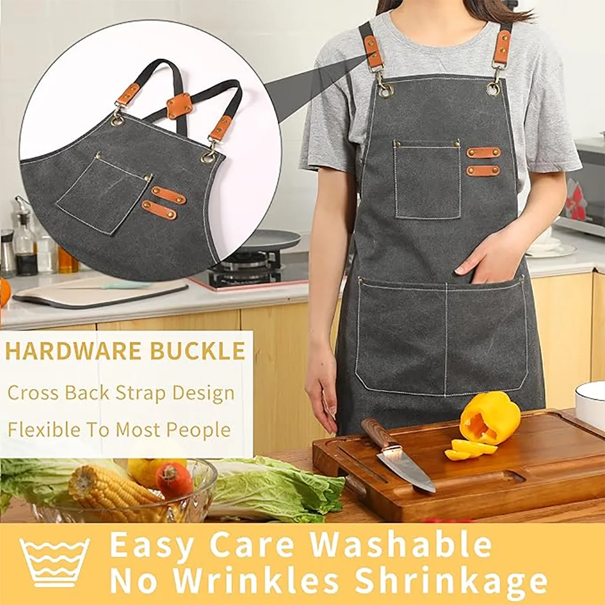 Chef Aprons Canvas Cross Back Premium : Stylish Unisex Design with Spacious Pockets