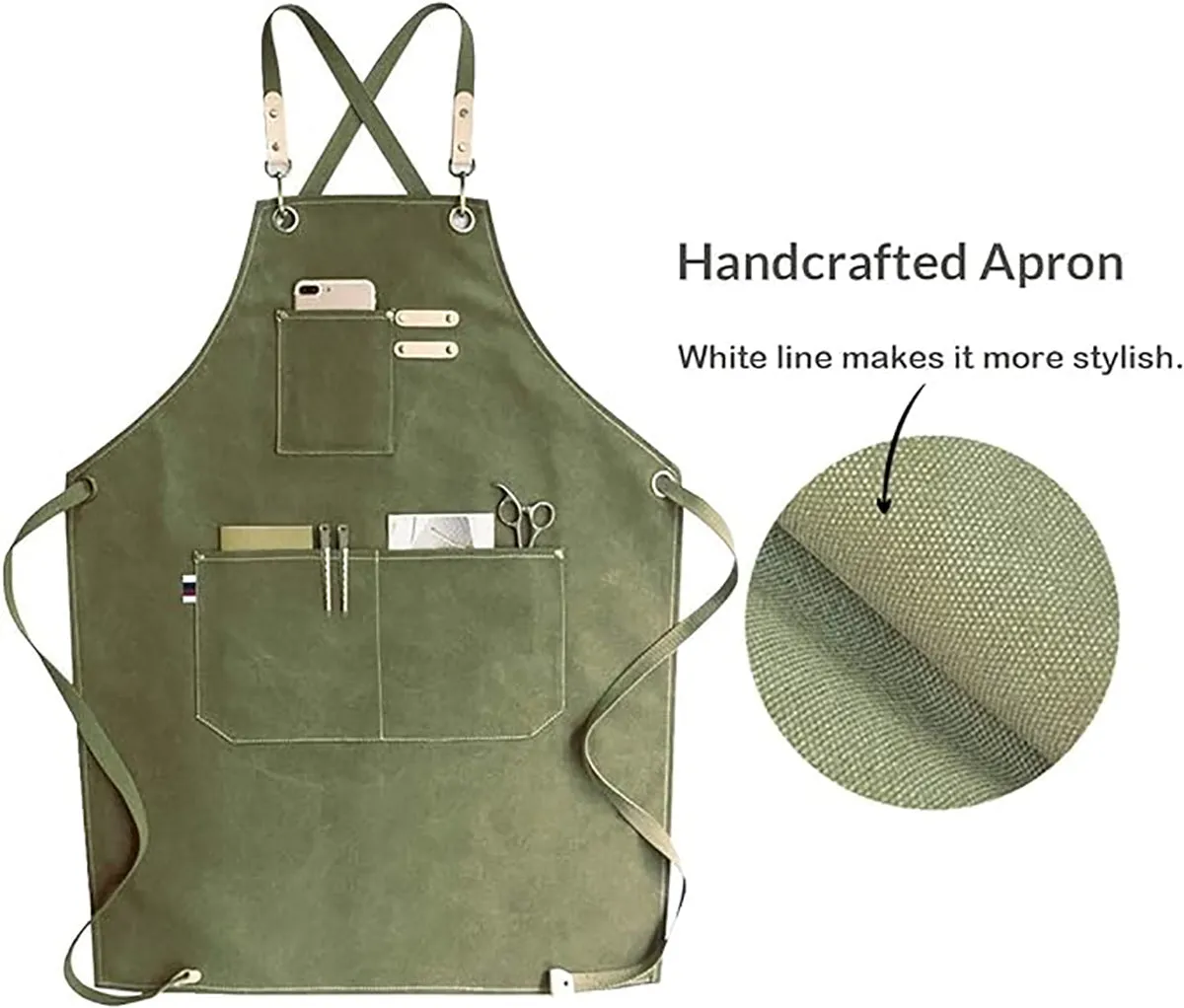 Chef Aprons Canvas Cross Back Premium : Stylish Unisex Design with Spacious Pockets