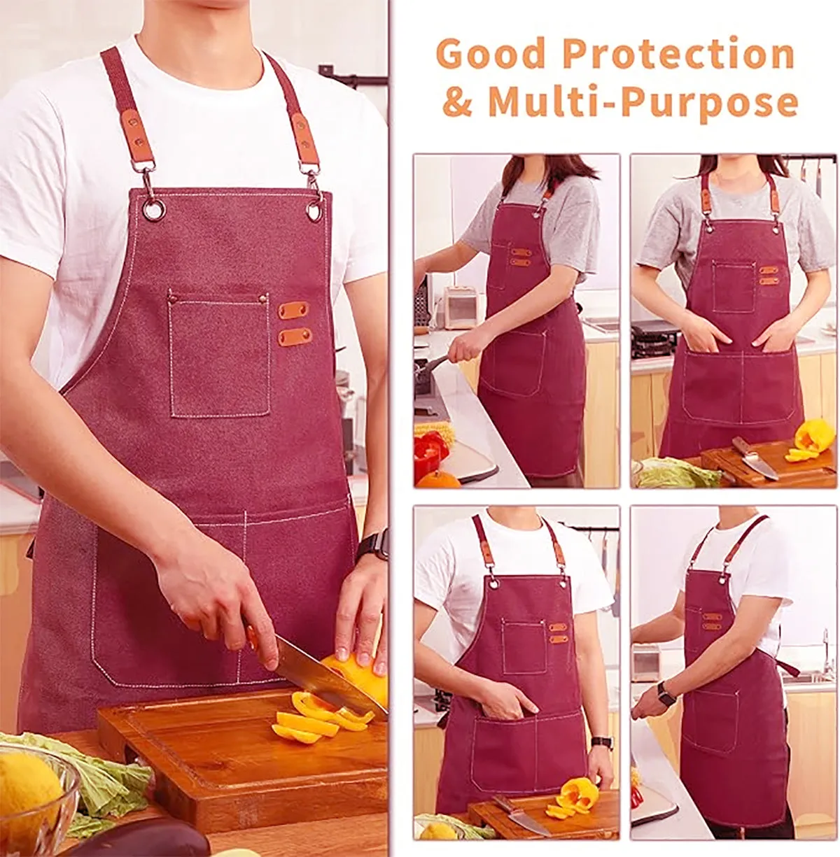 Chef Aprons Canvas Cross Back Premium : Stylish Unisex Design with Spacious Pockets