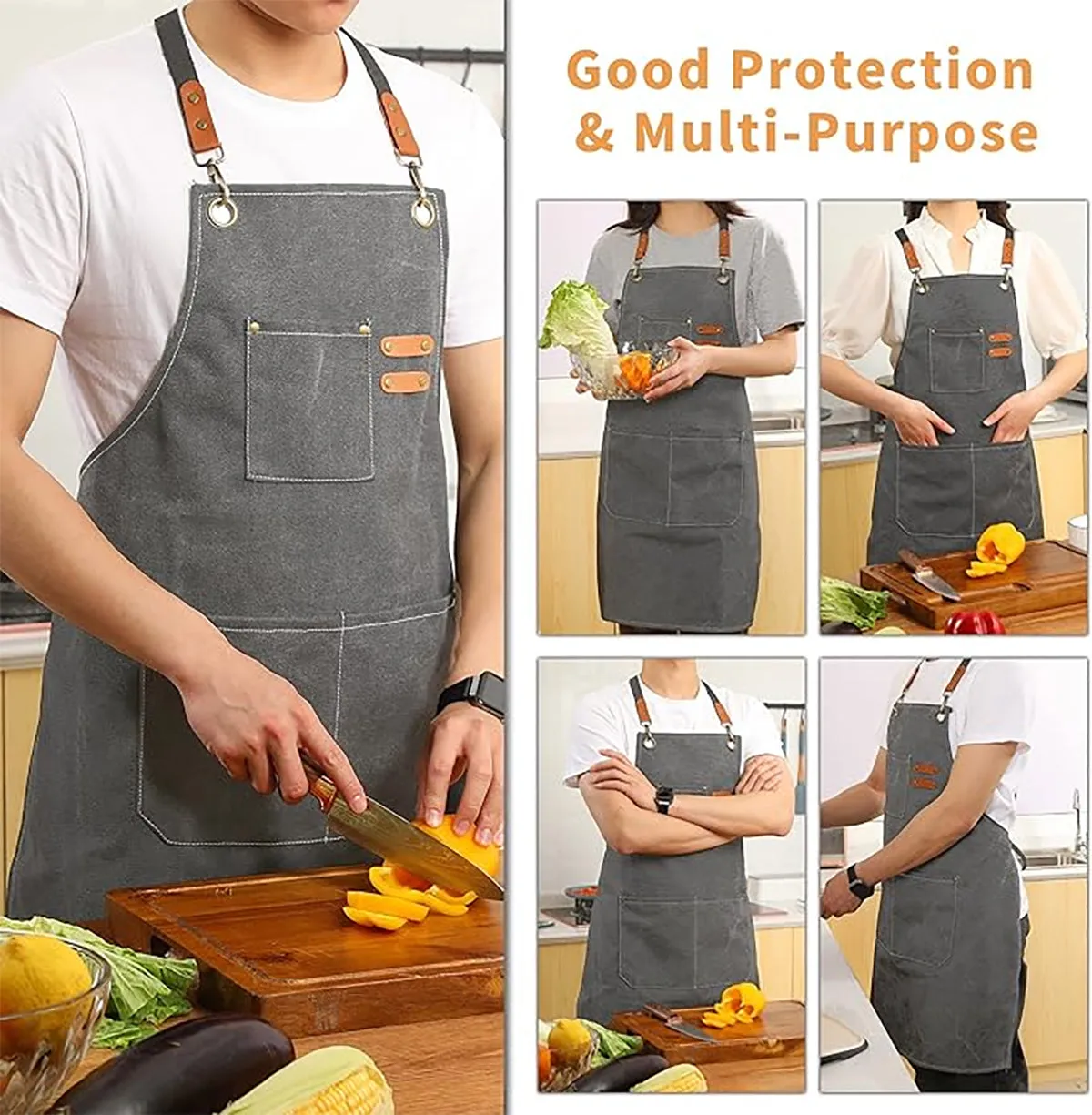 Chef Aprons Canvas Cross Back Premium : Stylish Unisex Design with Spacious Pockets