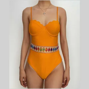 Contrast patchwork backless padded cami one piece swimwear