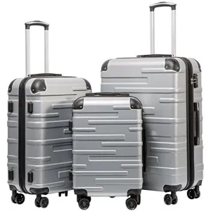 Coolife Luggage Expandable(only 28") Suitcase 3 Piece Set with TSA Lock-Silver