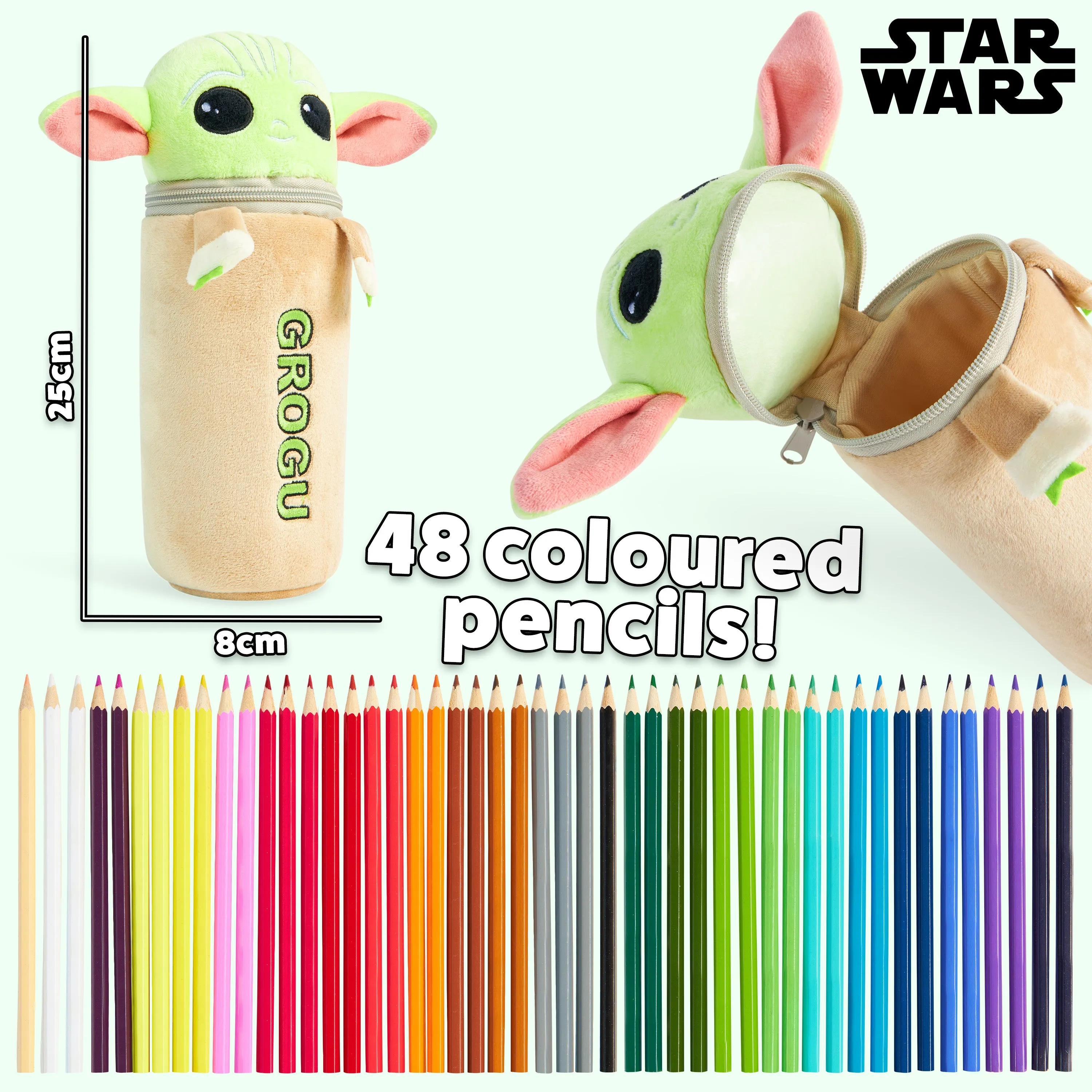 Disney Pencil Case with 48 Colouring Pencils Included -Multi Baby Yoda