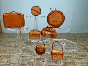 Dollhouse Miniature ~  Artisan Signed Handmade 7 Piece Leather Luggage Set