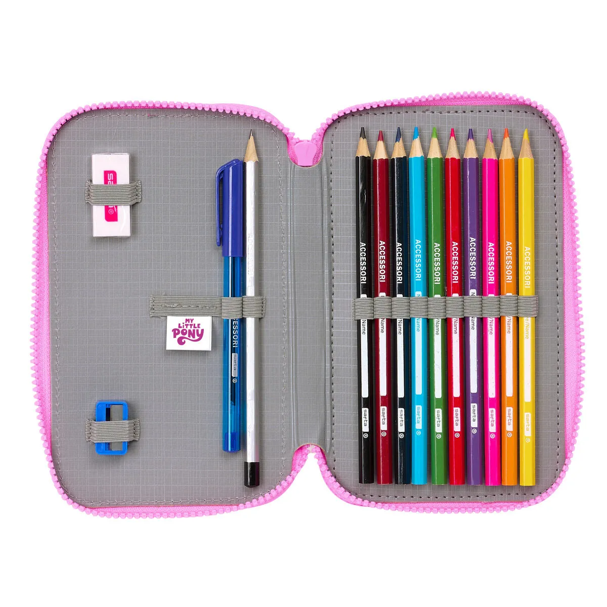 Double Pencil Case My Little Pony Magic Pink Turquoise 12.5 x 19.5 x 4 cm 28 Pieces