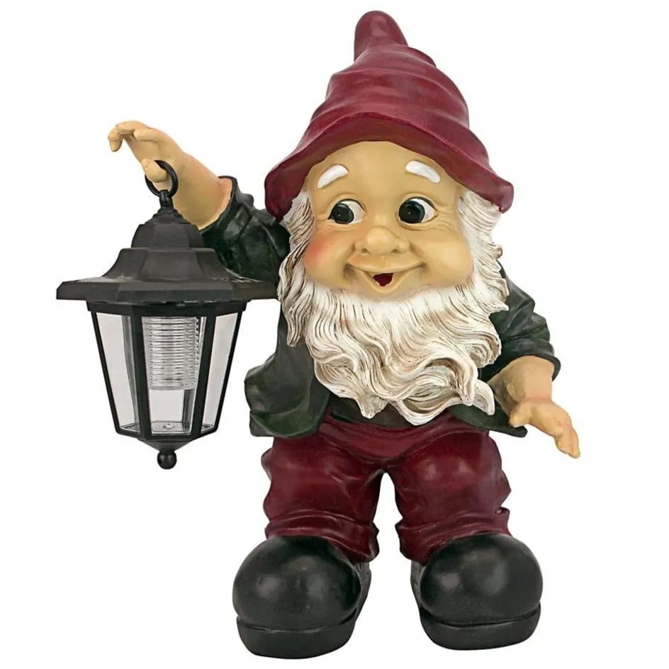 Edison with the Lighted Lantern Garden Gnome Statue by Design Toscano