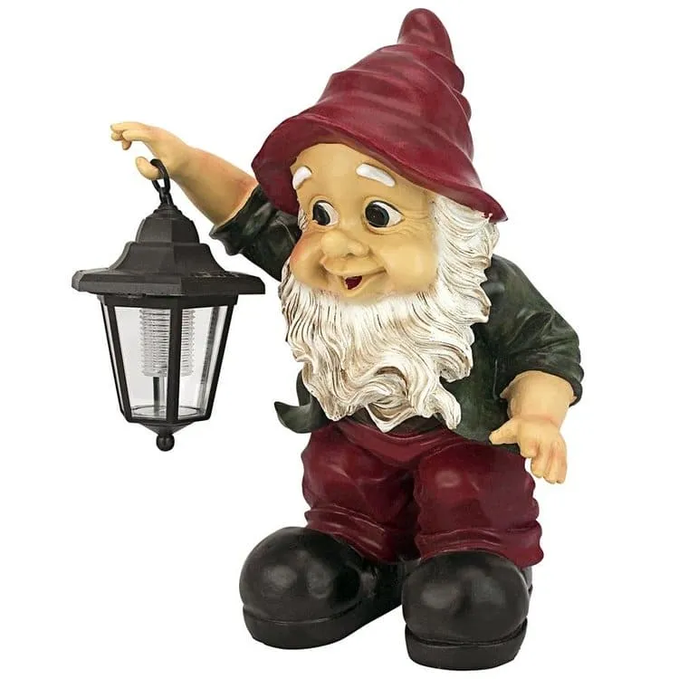 Edison with the Lighted Lantern Garden Gnome Statue by Design Toscano