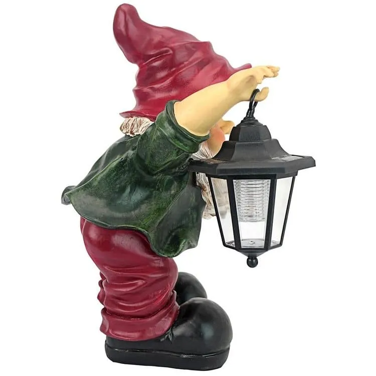 Edison with the Lighted Lantern Garden Gnome Statue by Design Toscano