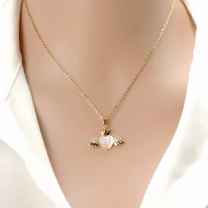 Elegant Crown Heart Wings Necklace