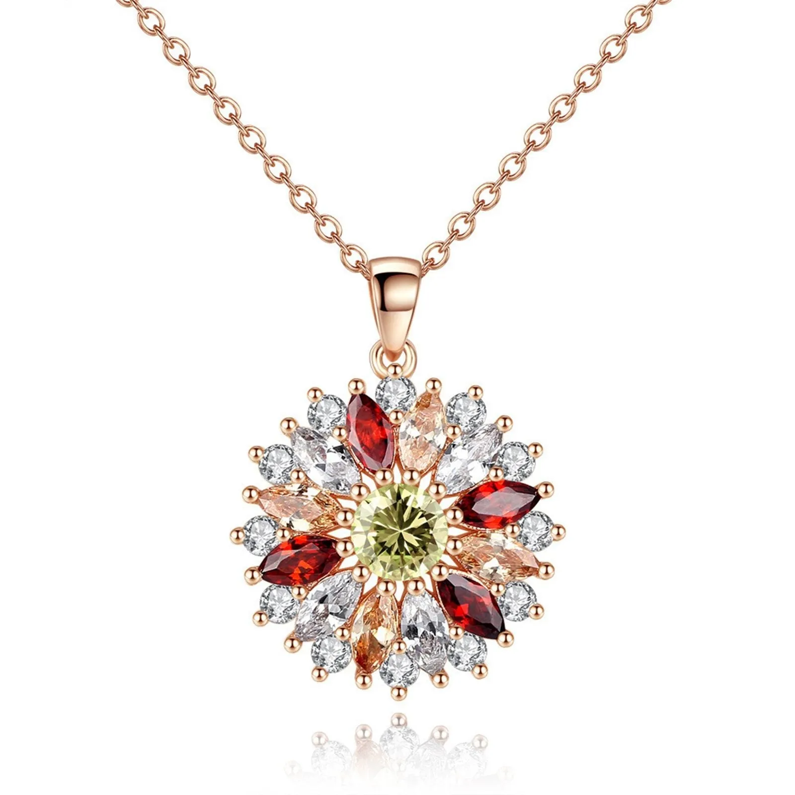 Elegant Temperament Colorful Zircon Flower Women's Pendant Necklace