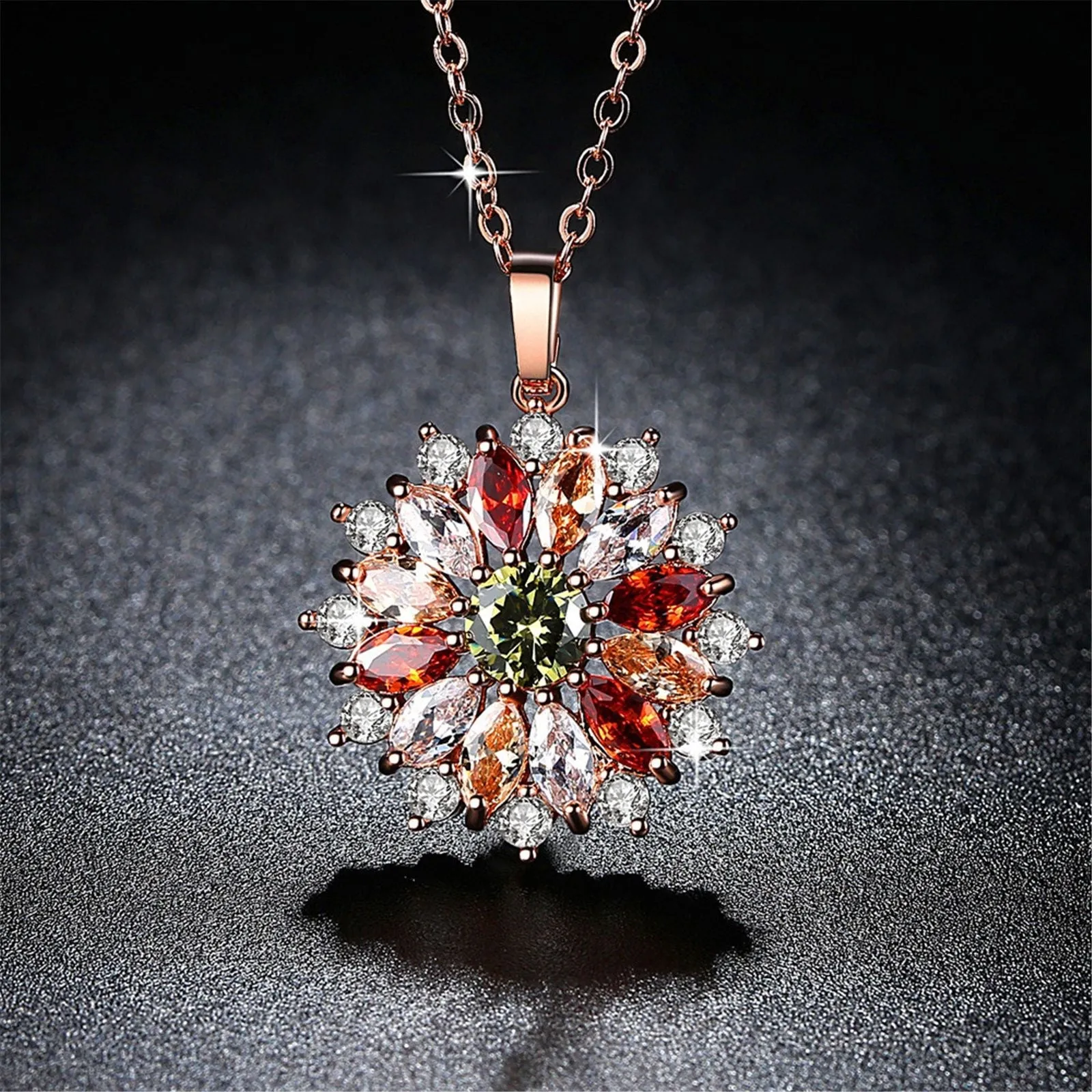 Elegant Temperament Colorful Zircon Flower Women's Pendant Necklace