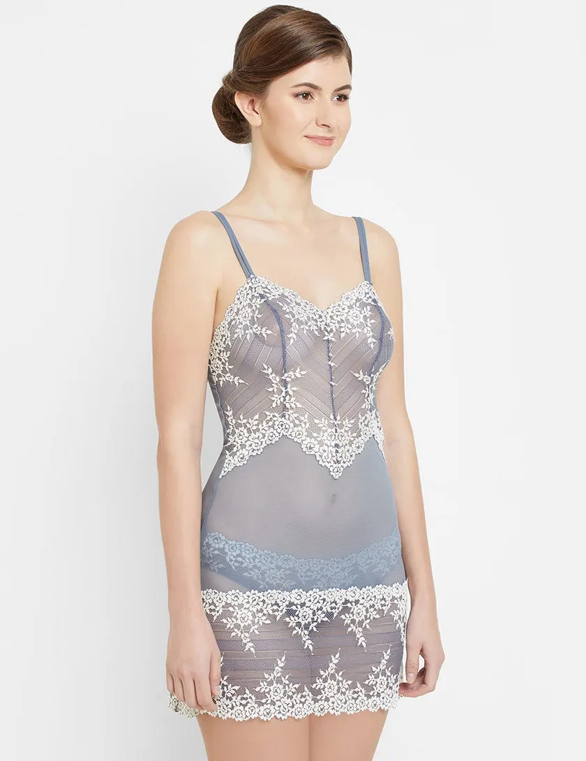 Embrace Lace  Non Padded  Non Wired Bridal Wear Short Lace Babydoll Chemise - Blue