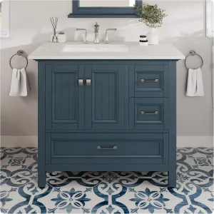 Eviva Britney 36" Bathroom Vanity Single Sink Undermount Carrara Quartz Countertop Ash Blue New