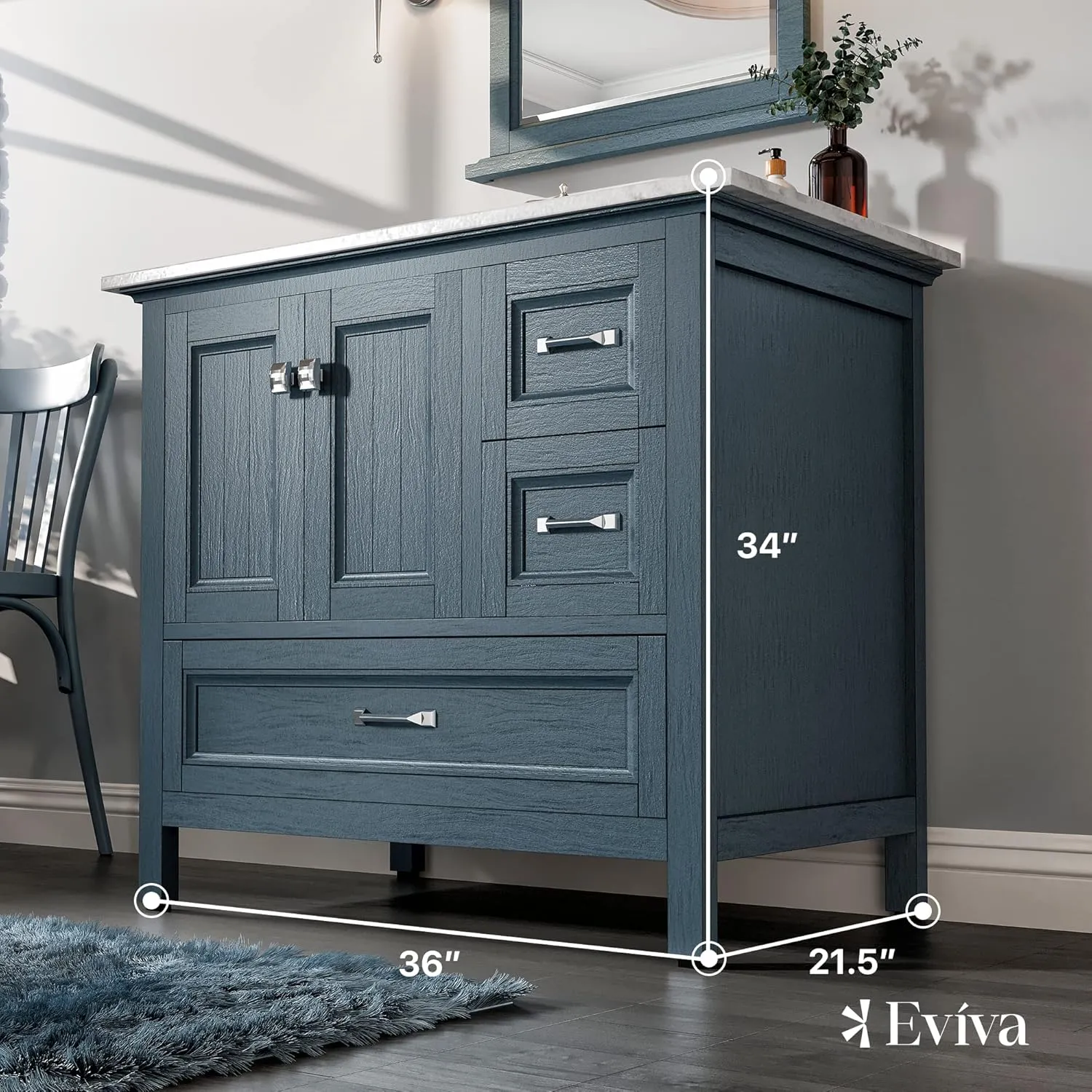 Eviva Britney 36" Bathroom Vanity Single Sink Undermount Carrara Quartz Countertop Ash Blue New