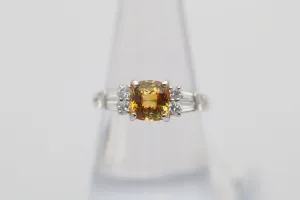 Fancy Orange-Yellow Sapphire Diamond Platinum Ring