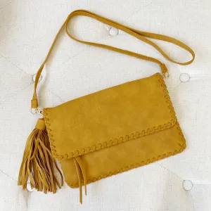 Faux Leather Suede Fringe Hobo Clutch Crossbody