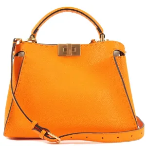 FENDI Leather Peekaboo Iconic Essentially Bag Orange 8BN302