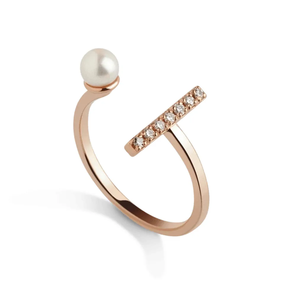 FJ0060 925 Sterling Silver Pearl & Zircon Bar Open Ring