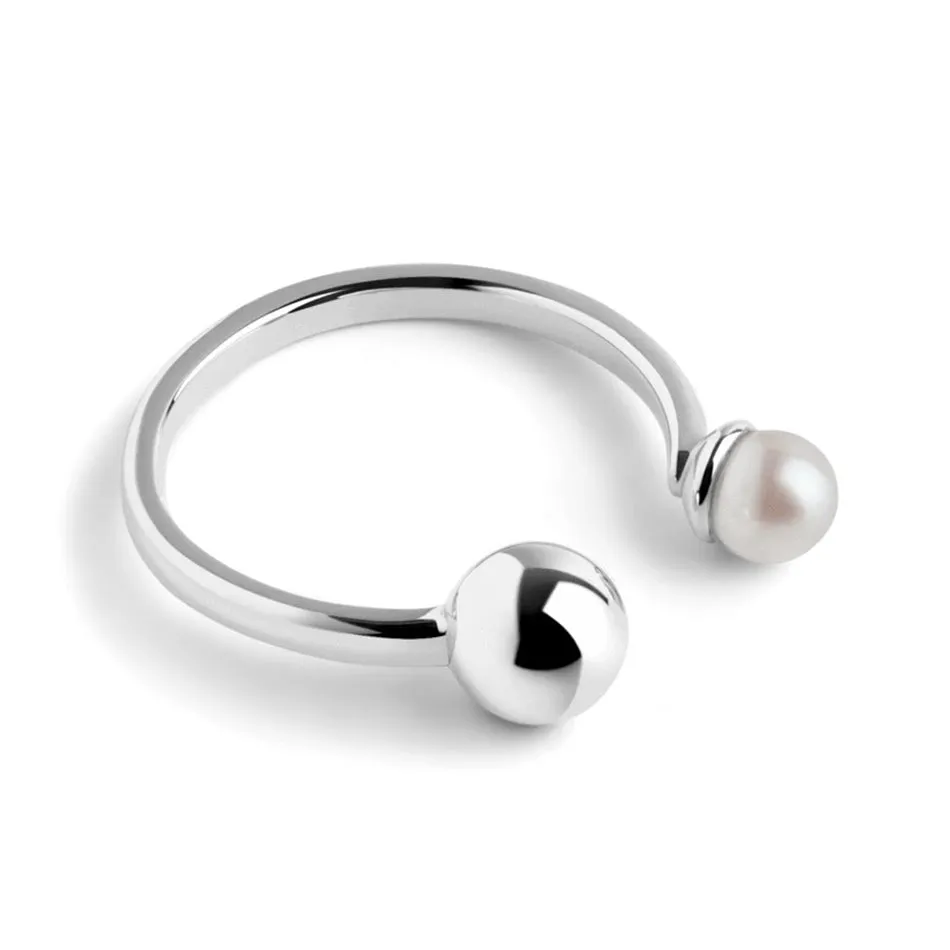 FJ0075 925 Sterling Silver Pearl & Ball Ring