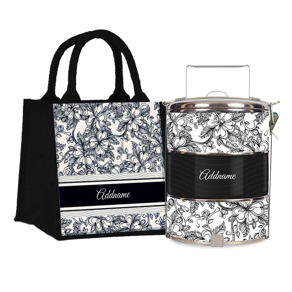 Floral Artline Series 3-Tier Standard Small 12cm Tiffin Carrier [FREE Custom Add Name]