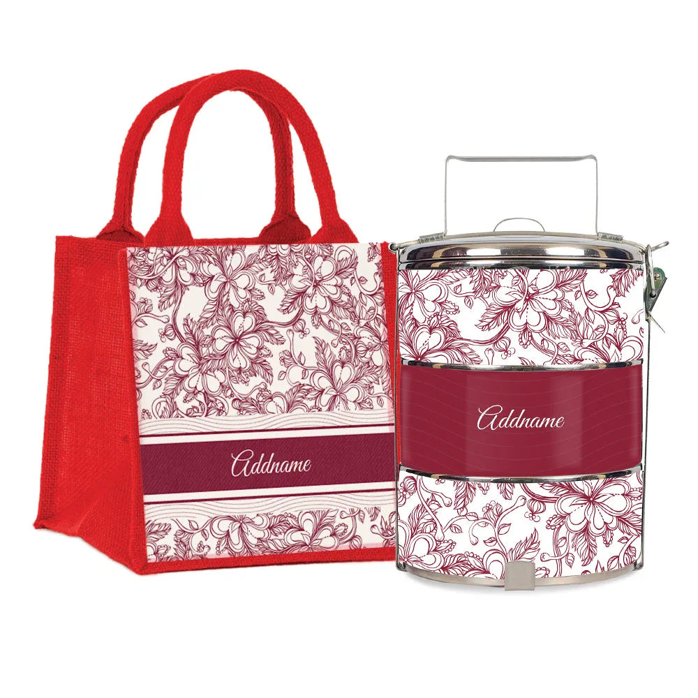 Floral Artline Series 3-Tier Standard Small 12cm Tiffin Carrier [FREE Custom Add Name]