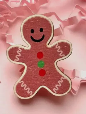 Gingerbread Man Wooden Pin Badge