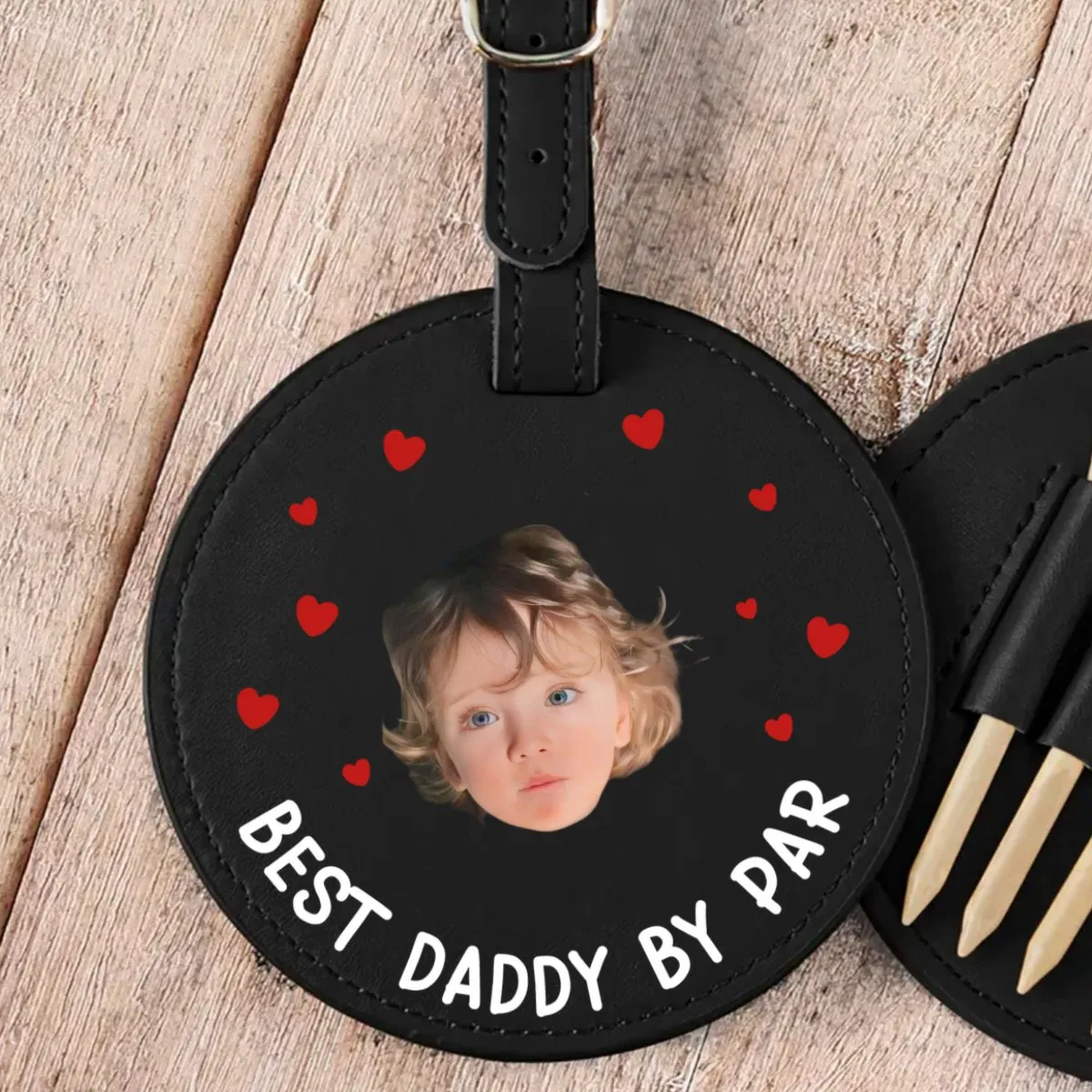 Golf Lovers -  Best Daddy By Par - Personalized Photo Leather Golf Bag Tag (TB)