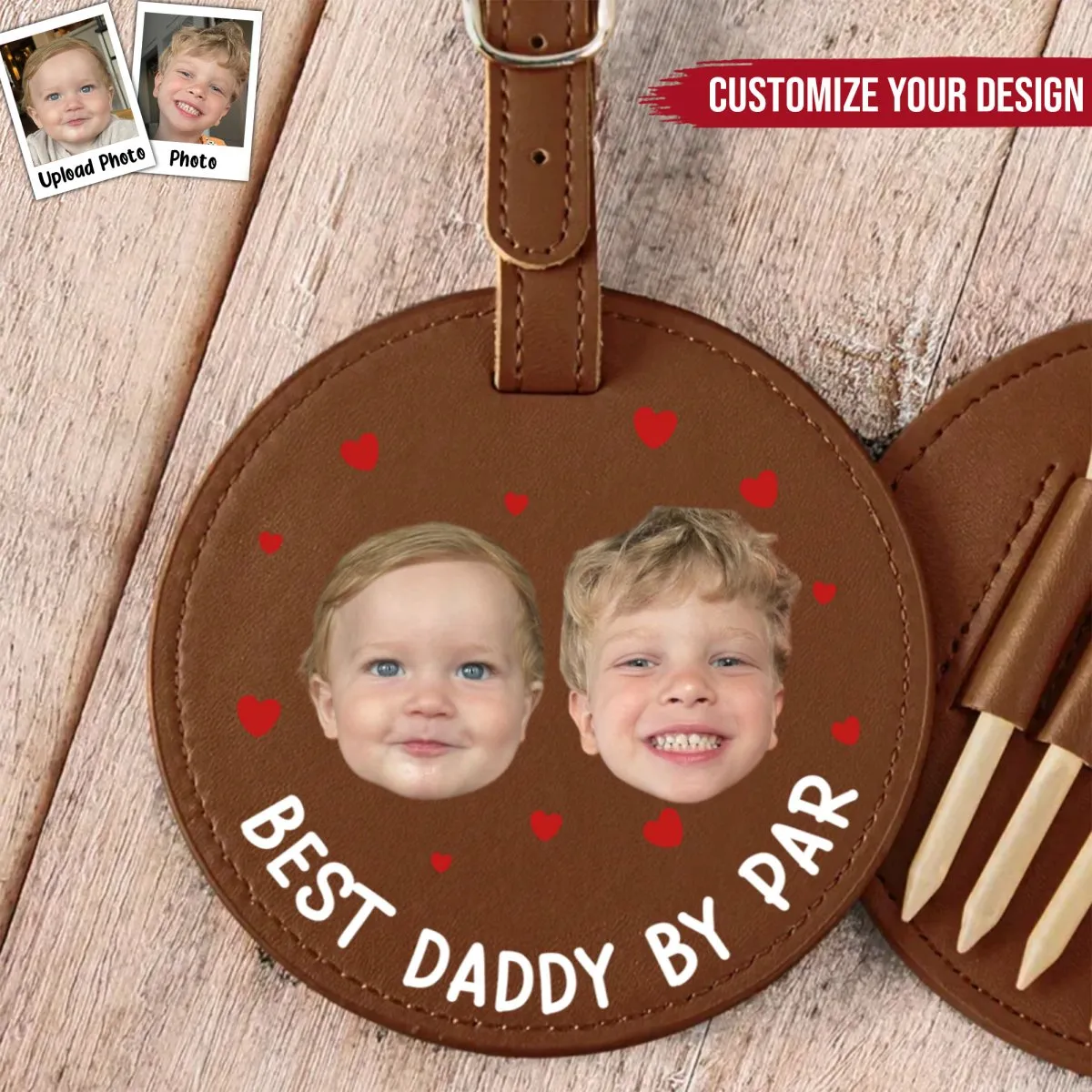 Golf Lovers -  Best Daddy By Par - Personalized Photo Leather Golf Bag Tag (TB)