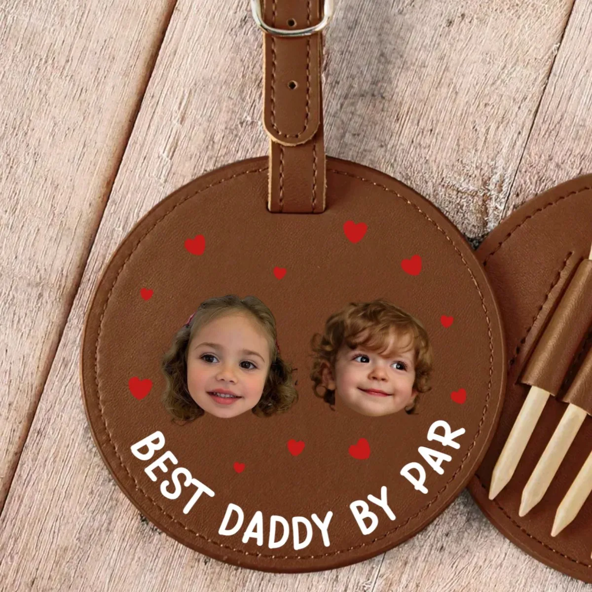 Golf Lovers -  Best Daddy By Par - Personalized Photo Leather Golf Bag Tag (TB)