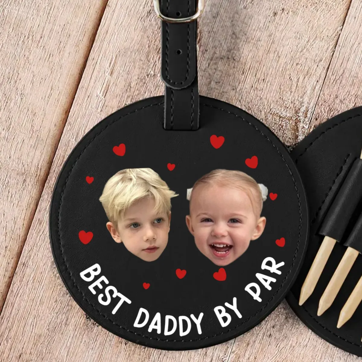 Golf Lovers -  Best Daddy By Par - Personalized Photo Leather Golf Bag Tag (TB)