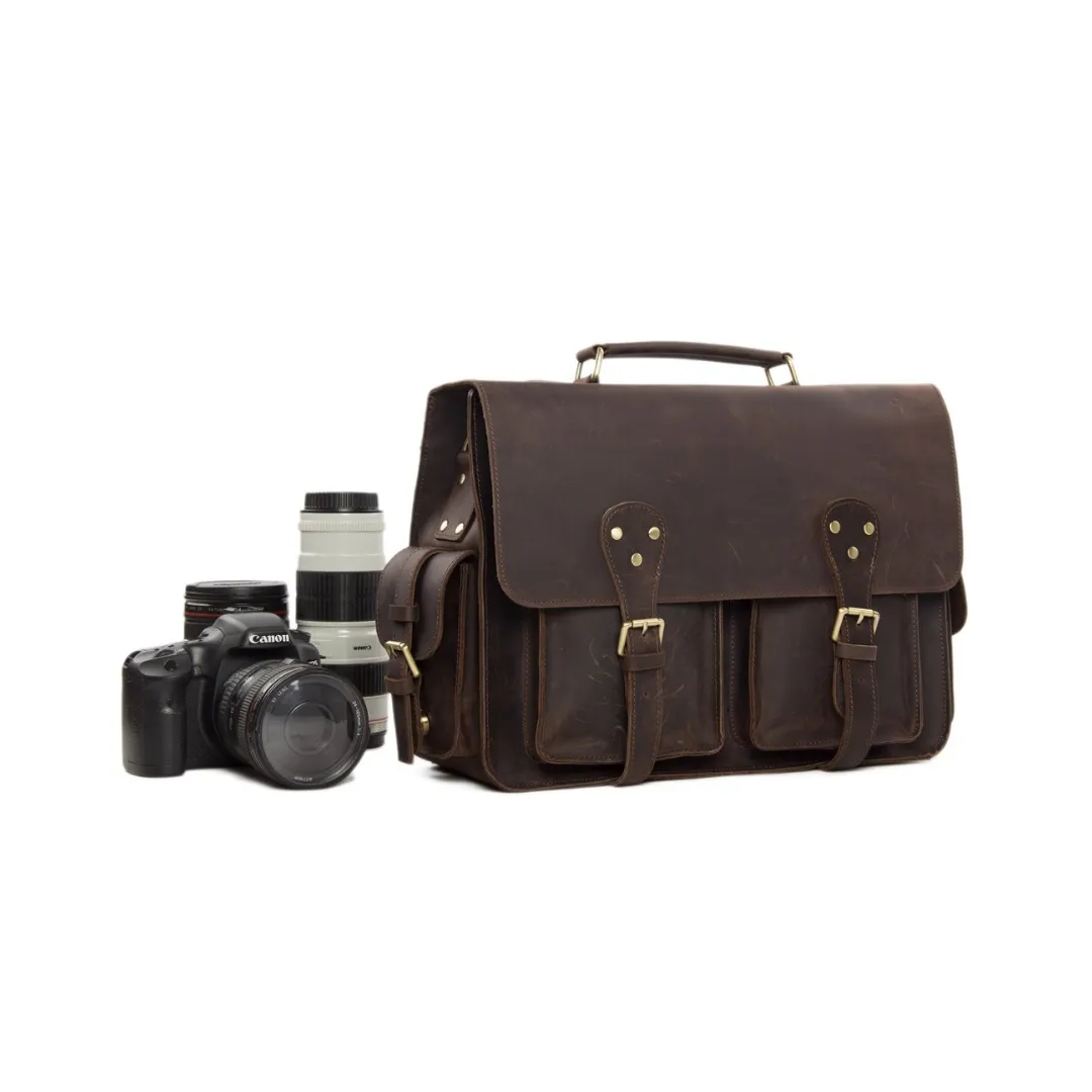 Handmade Rustic Leather Satchel Messenger DSLR Camera Bag