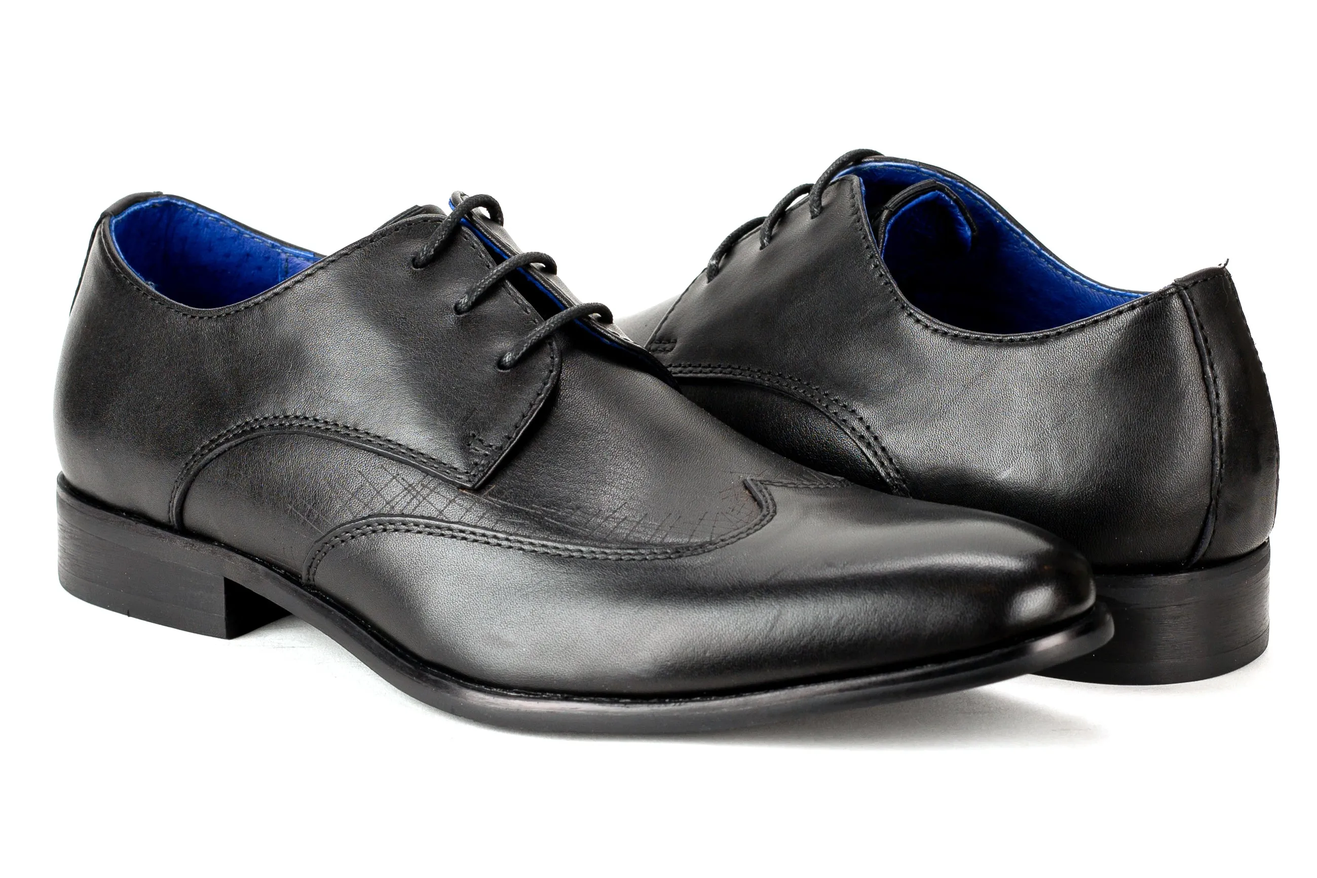 Hazleton - Regal Men's Dress Black Textured Leather Lace Shoe Wing Tip Thin Elegant Rubber Sole