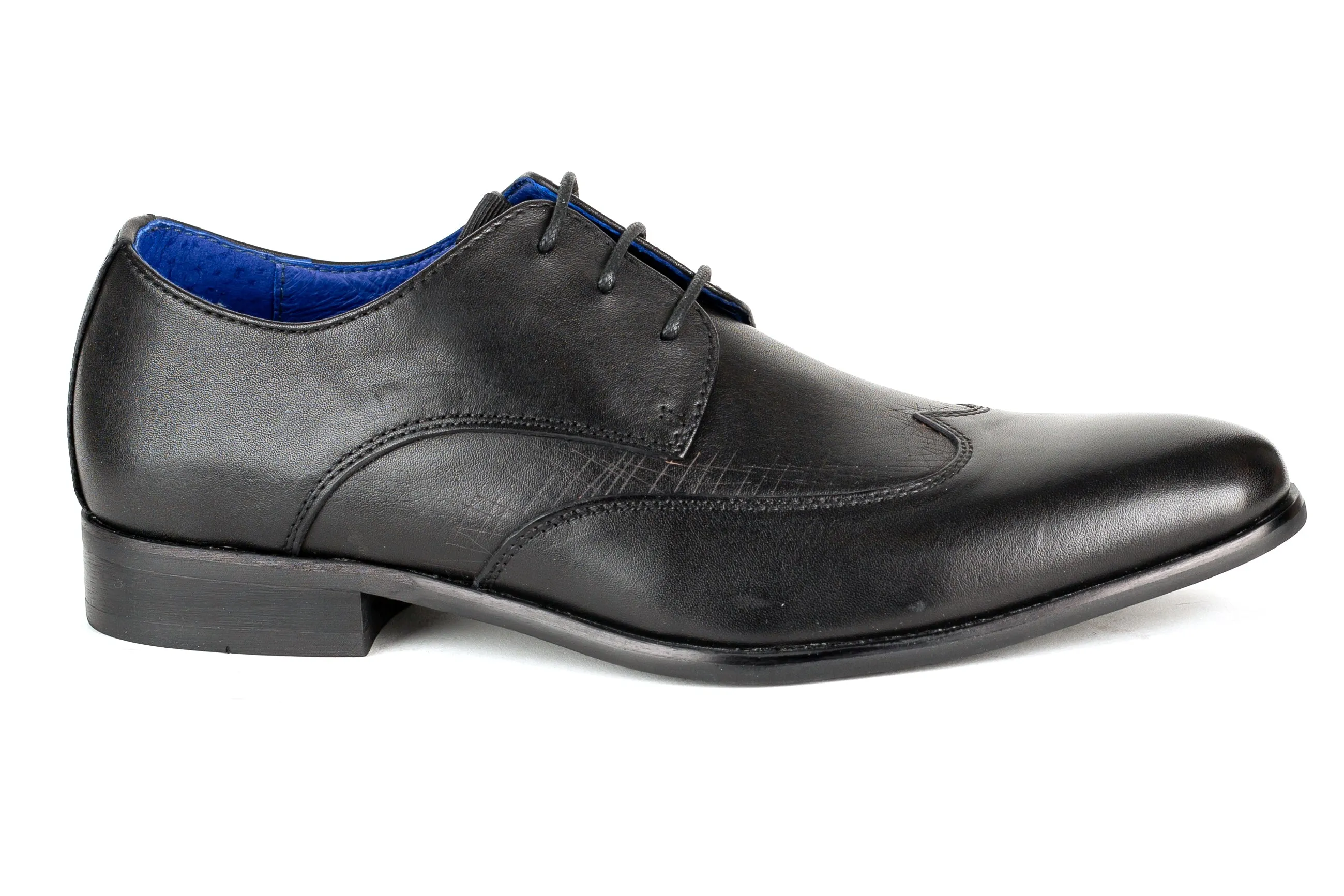 Hazleton - Regal Men's Dress Black Textured Leather Lace Shoe Wing Tip Thin Elegant Rubber Sole