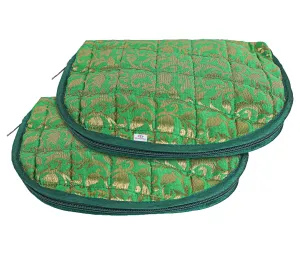 Heart Home Polyester Jacquard Print Toiletry Organizer with 4 Transparent Poches & 1 Extra Compartment,Zipper Closure,Pack of 2 (Green)