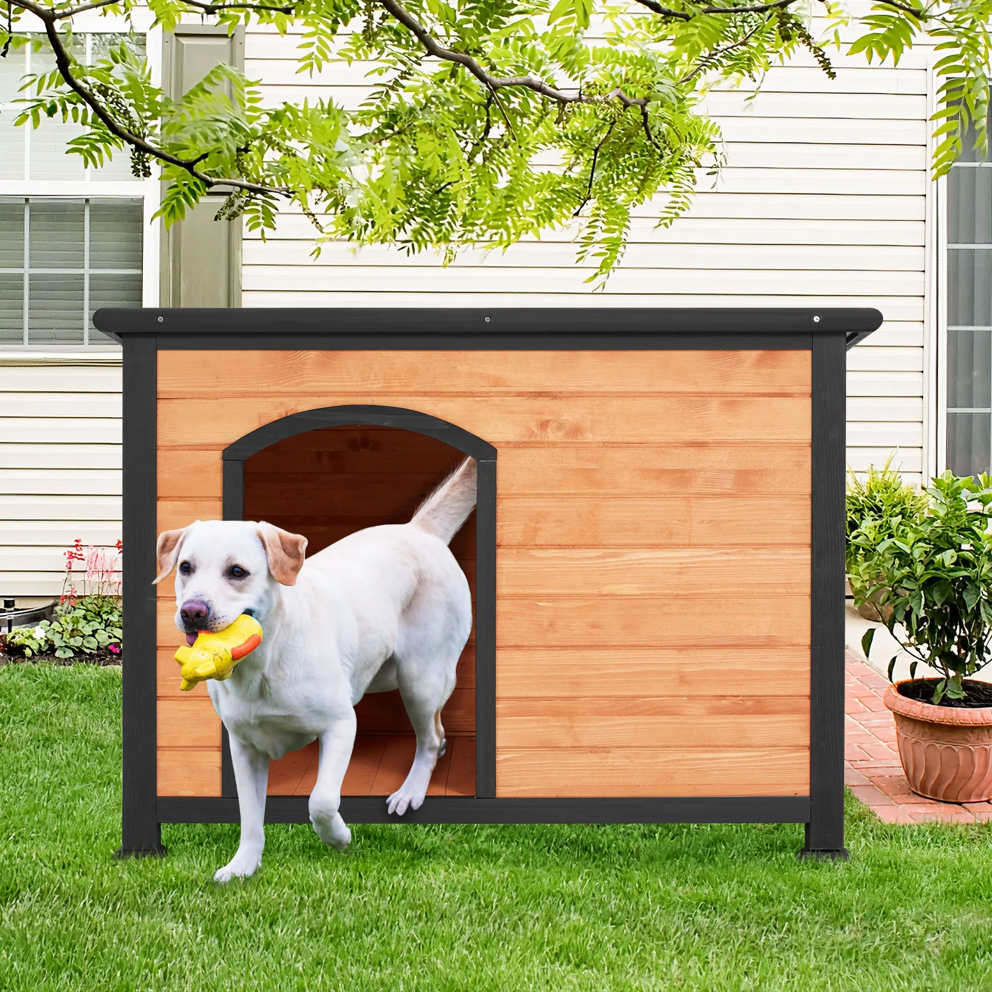 HOMREST 46" Wooden Doghouse Outdoors Sturdy Spacious Waterproof