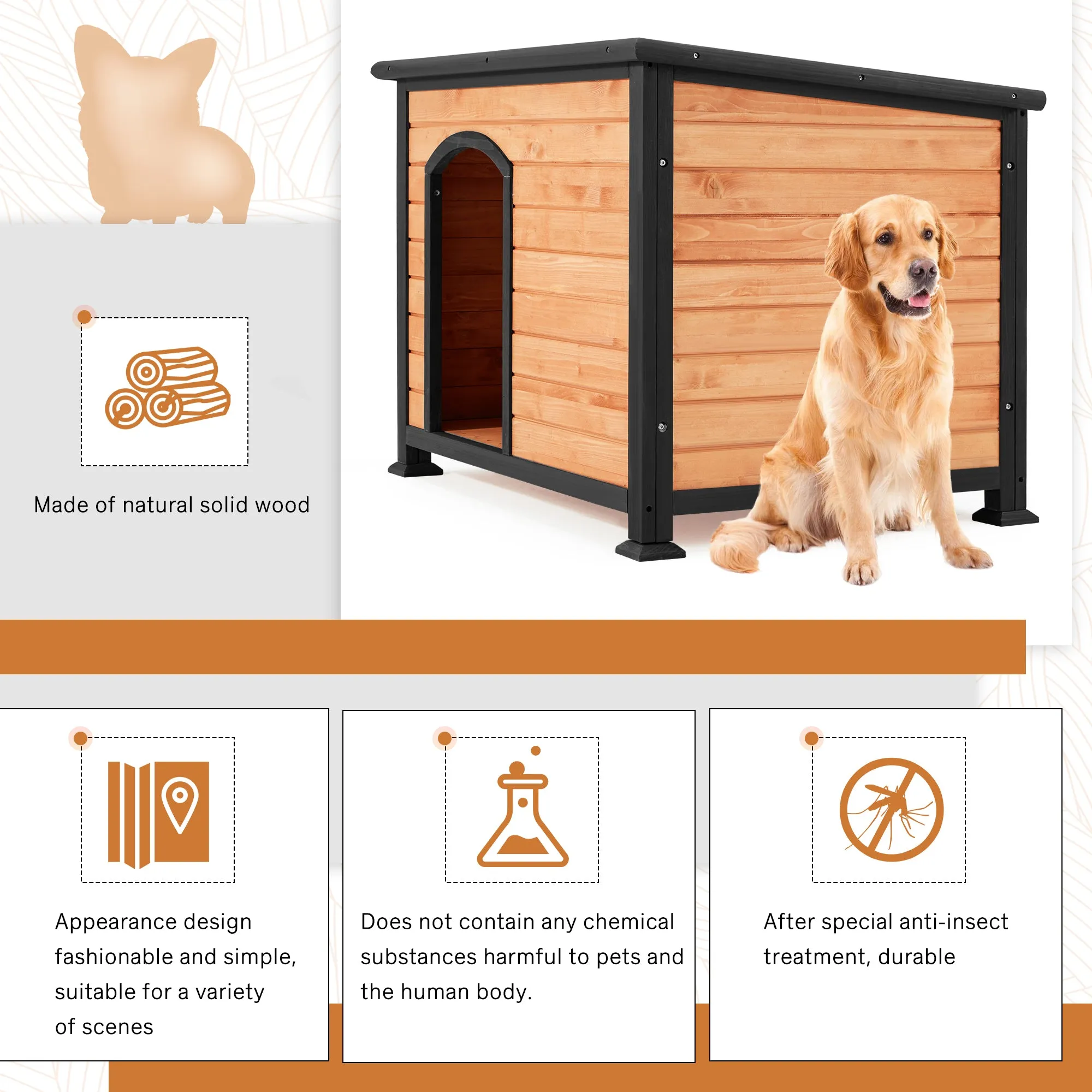 HOMREST 46" Wooden Doghouse Outdoors Sturdy Spacious Waterproof