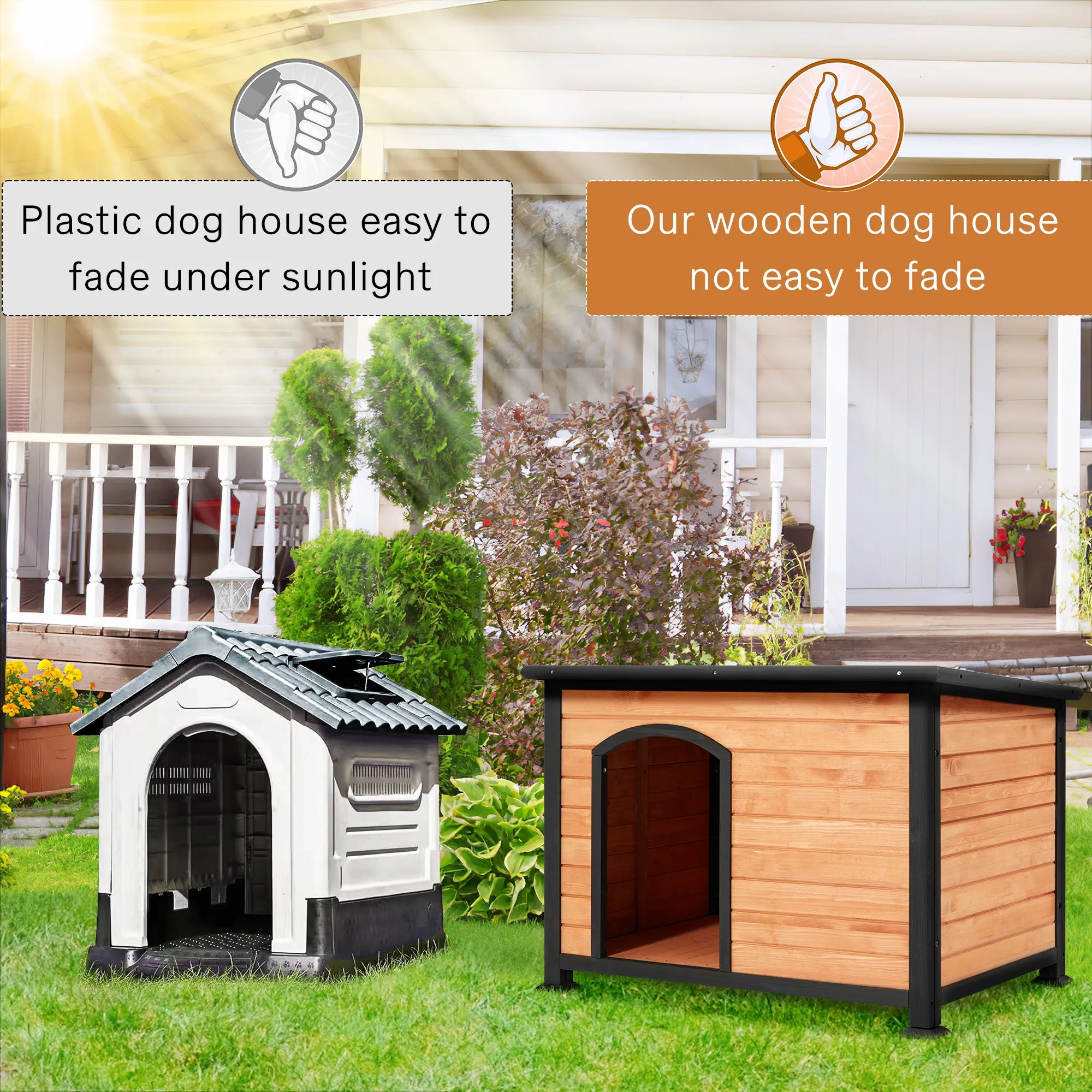 HOMREST 46" Wooden Doghouse Outdoors Sturdy Spacious Waterproof