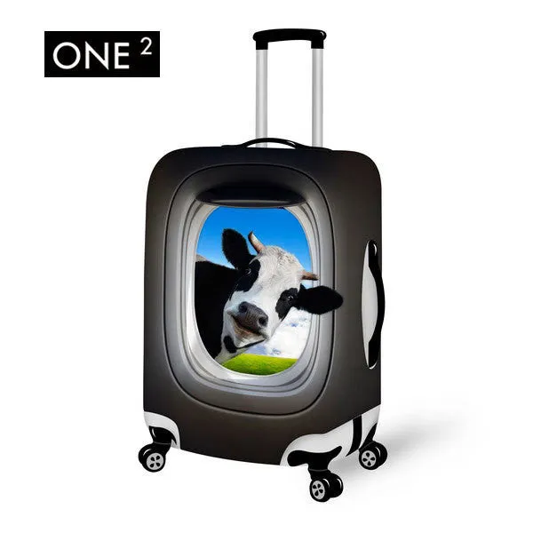 Horse Giraffe Zebra Dolphin in Airplane Window Design Print Waterproof Luggage Cover with Zipper Close Protective Suitcase 22" / 24"/26 inch