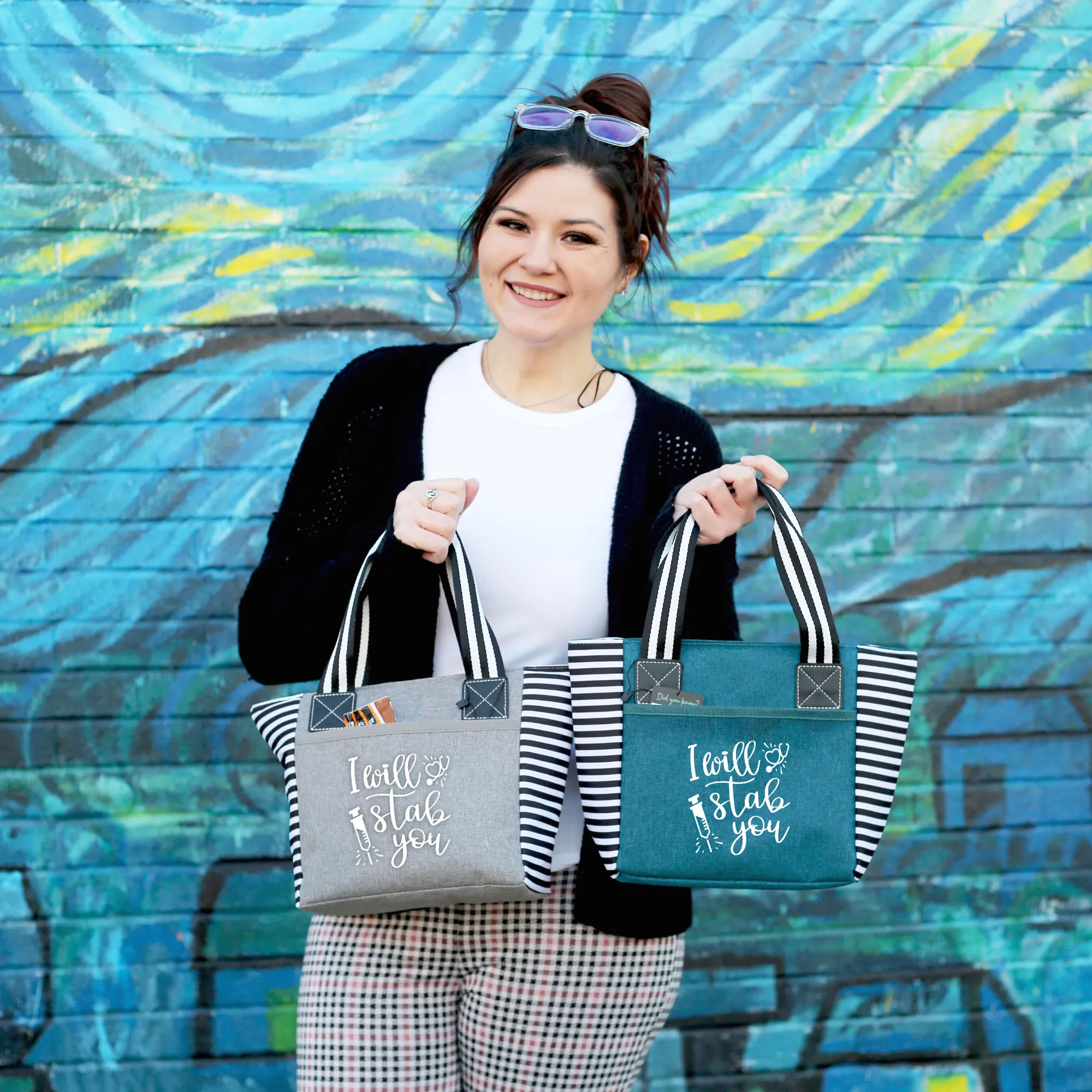 I Will Stab You Kaylee Teal Tote Bag for Medical Workers