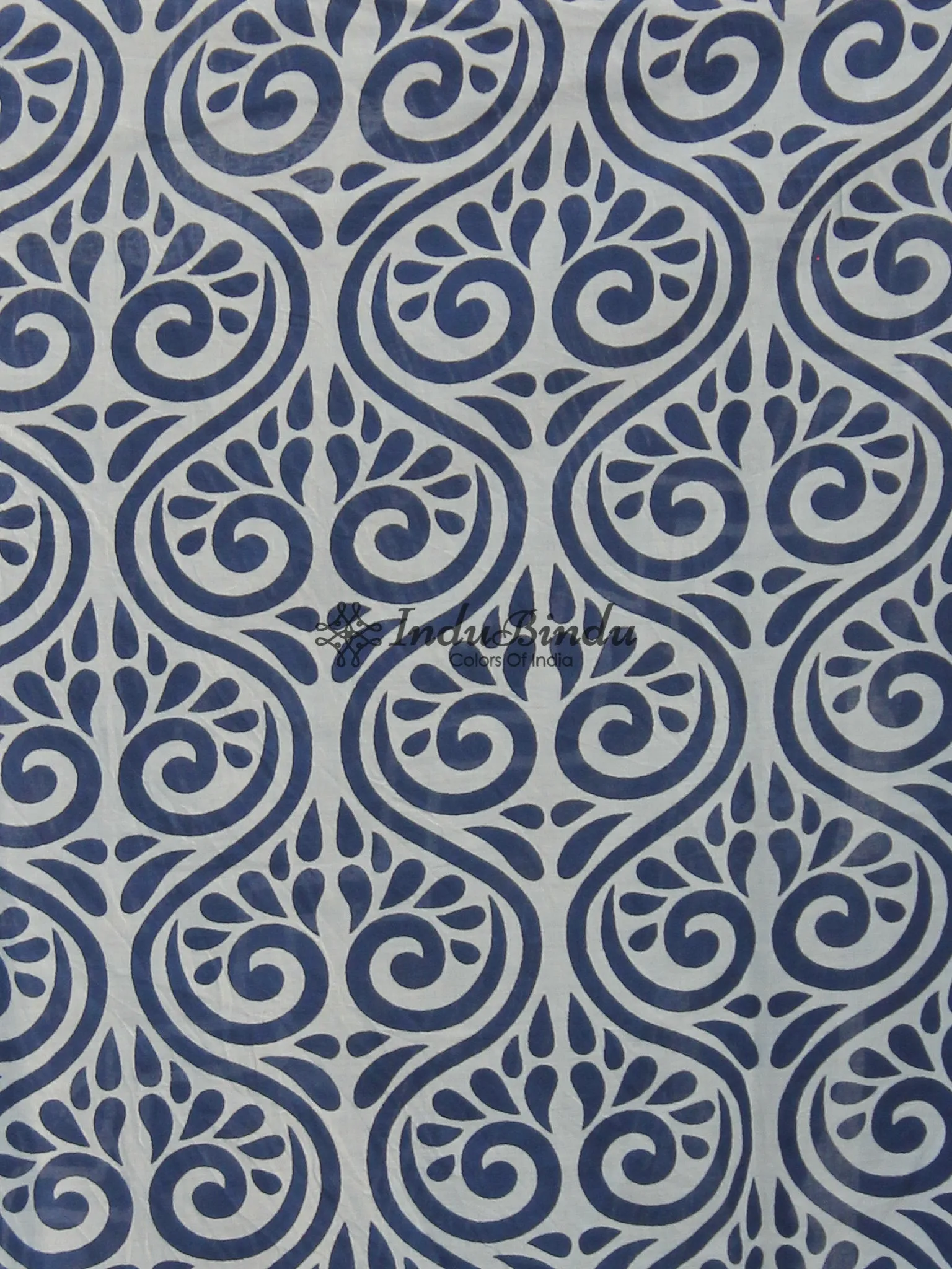 Indigo Blue White Hand Block Printed Cotton Saree In Natural Colors - S031702363