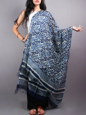 Indigo Chanderi Hand Block Printed Dupatta- D0417035