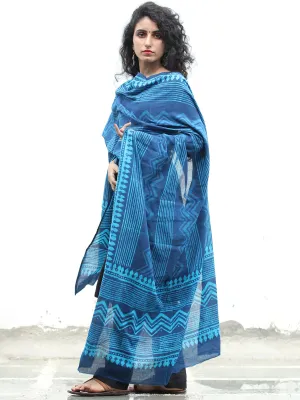 Indigo Sky Blue Cotton Hand Block Printed Dupatta - D04170423