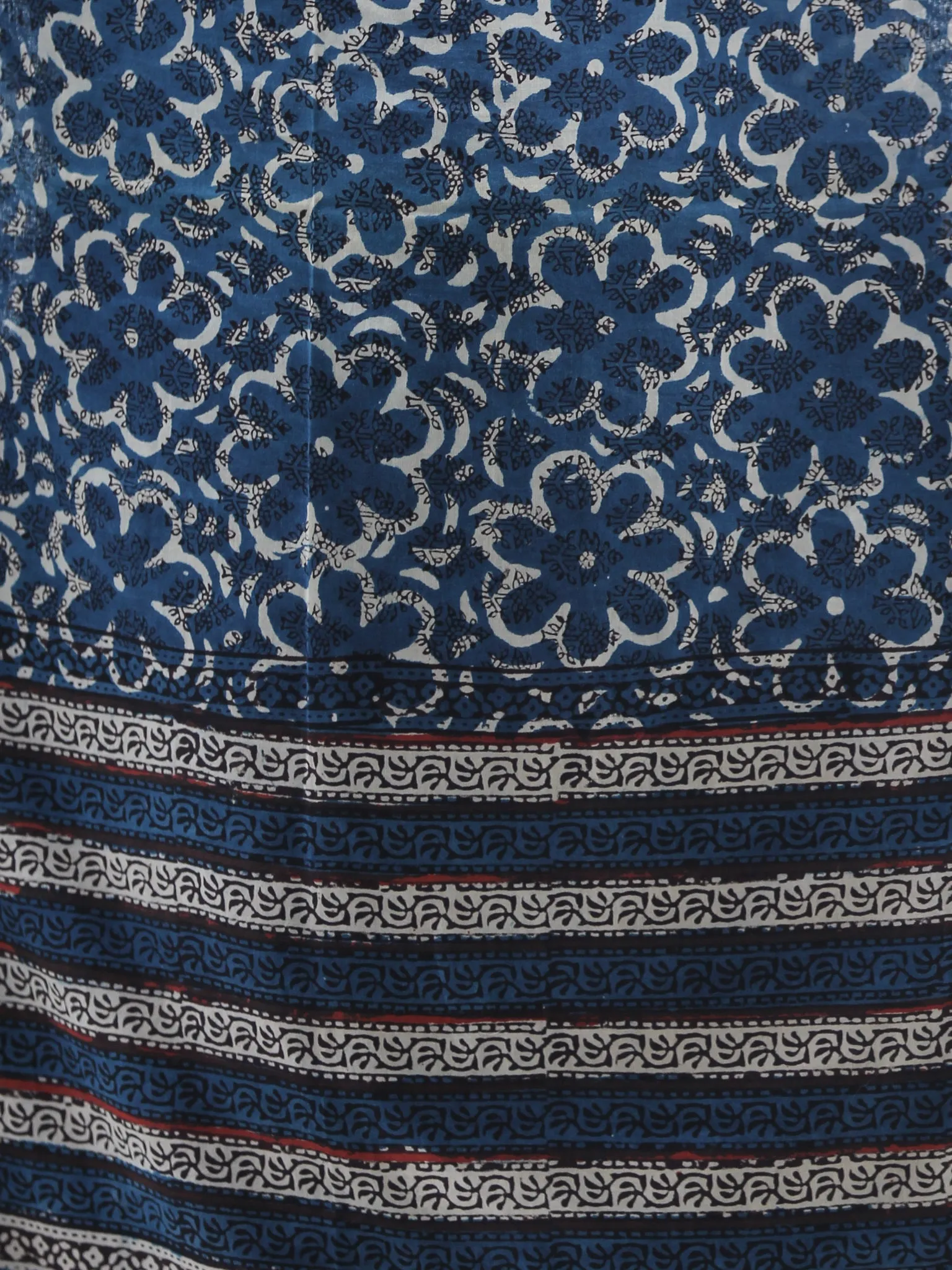 Indigo White & Brown Cotton Hand Block Printed Dupatta  - D04170406