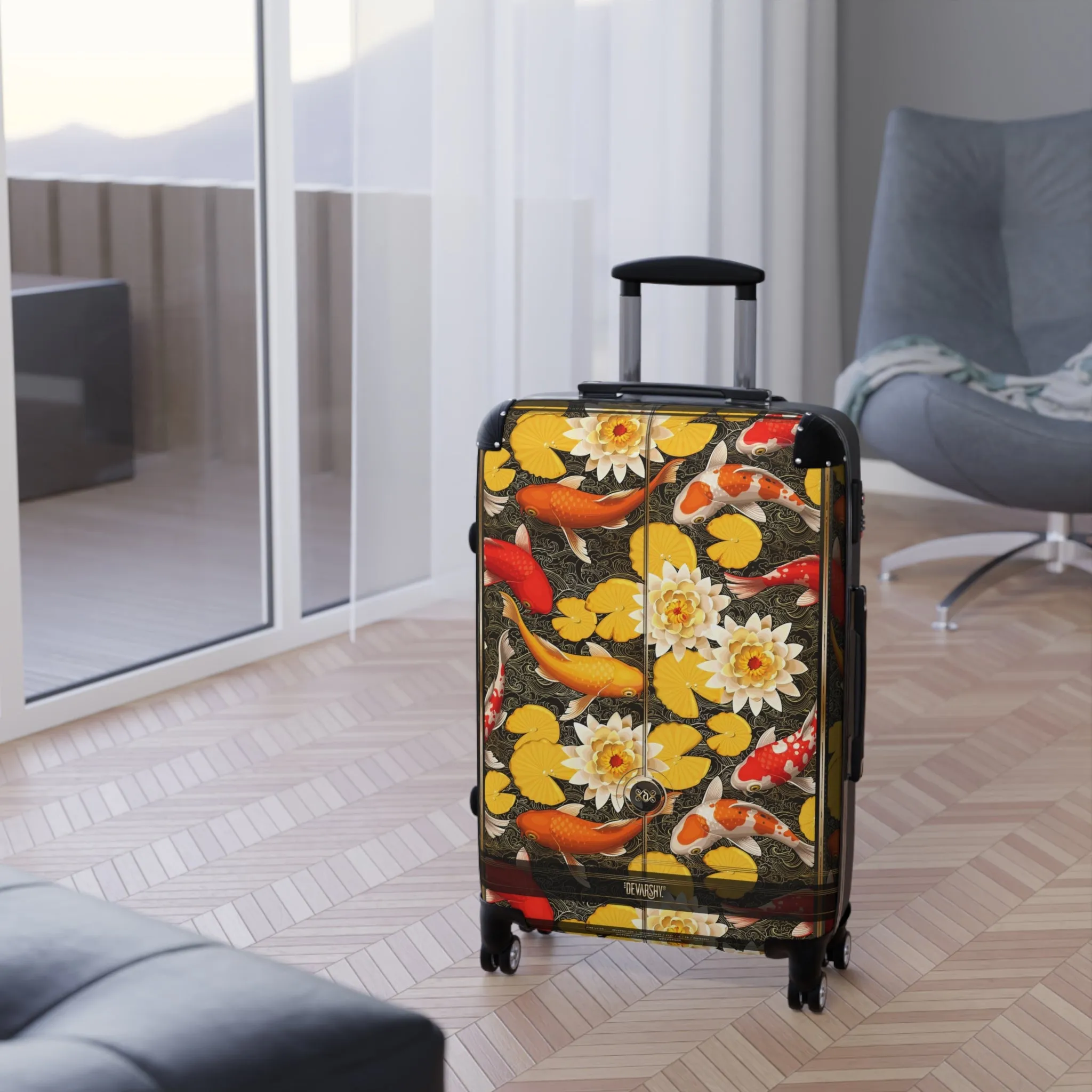 Japanese Koi Fish Suitcase Carry-on Suitcase Fish and Floral Luggage Hard Shell Suitcase | D20017