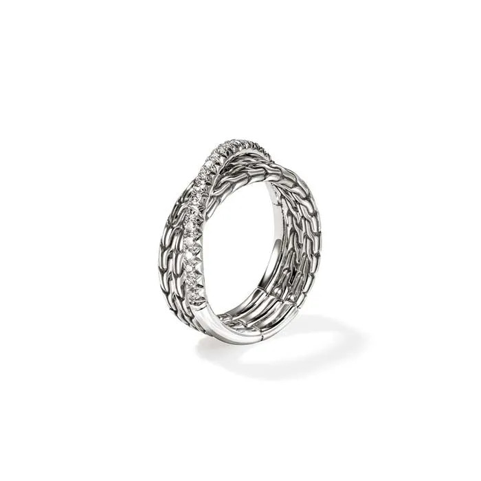 John Hardy .35CTW Essential Pavé Crossover Ring in Sterling Silver, 7MM