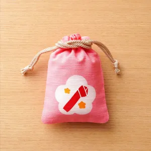 Katazome Small Talisman Bag - Japanese Apricot and Japanese Knotted Paper -,  Drawstring Pouch,  Japanese traditional craft bag