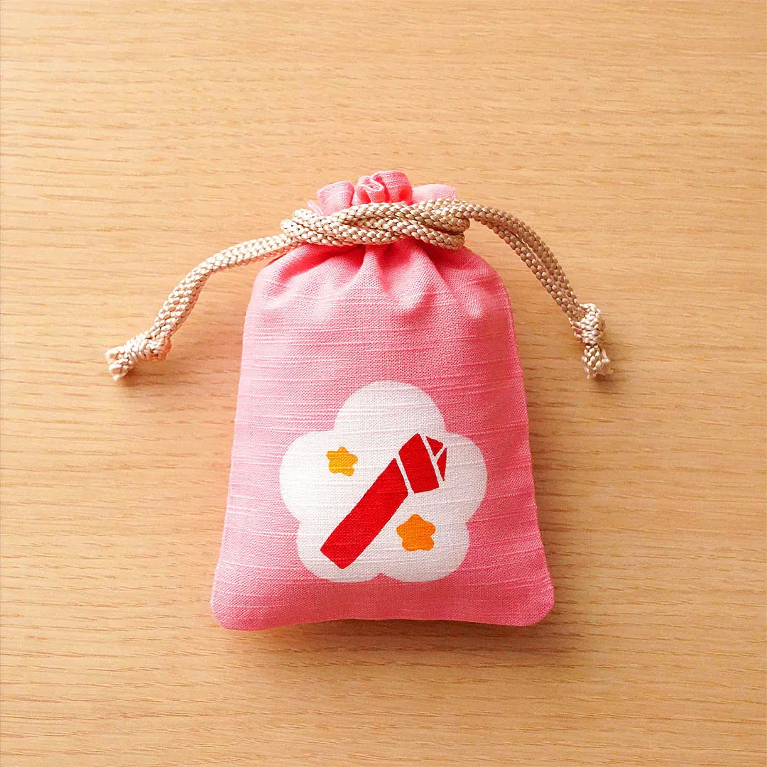 Katazome Small Talisman Bag - Japanese Apricot and Japanese Knotted Paper -,  Drawstring Pouch,  Japanese traditional craft bag